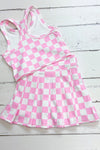 Lt. Pink & white checker printed crop top and skort. SR112710-JEAN