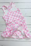 Lt. Pink & white checker printed crop top and skort. SR112710-JEAN