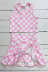 Lt. Pink & white checker printed crop top and skort. SR112710-JEAN