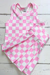 Lt. Pink & white checker printed crop top and skort. SR112710-JEAN