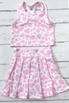 Lt. Pink cow printed HI-Performance crop top and skort. GSD022404-SOL