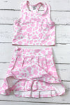Lt. Pink cow printed HI-Performance crop top and skort. GSD022404-SOL