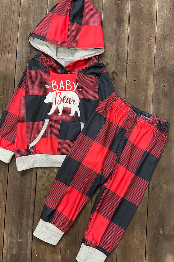 Baby bear plaid jogger set. PJG501322040-JEAN