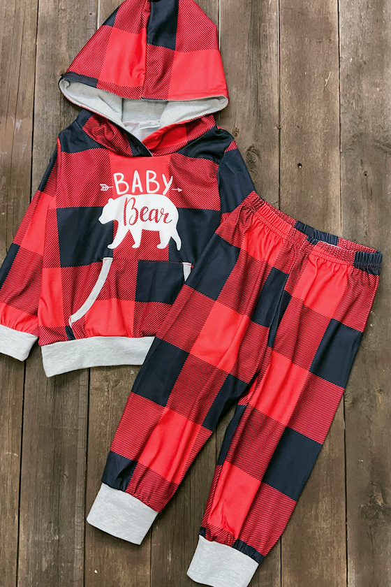 Baby bear plaid jogger set. PJG501322040-JEAN