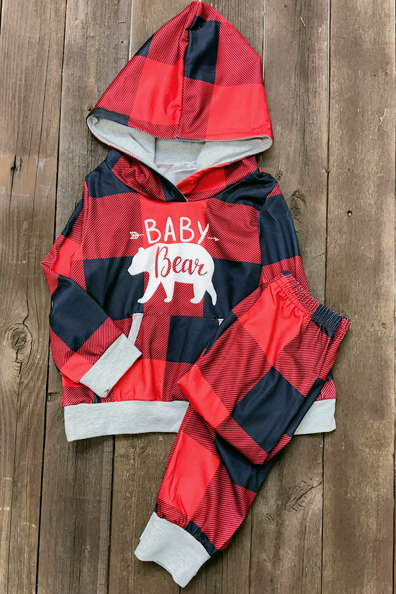 Baby bear plaid jogger set. PJG501322040-JEAN