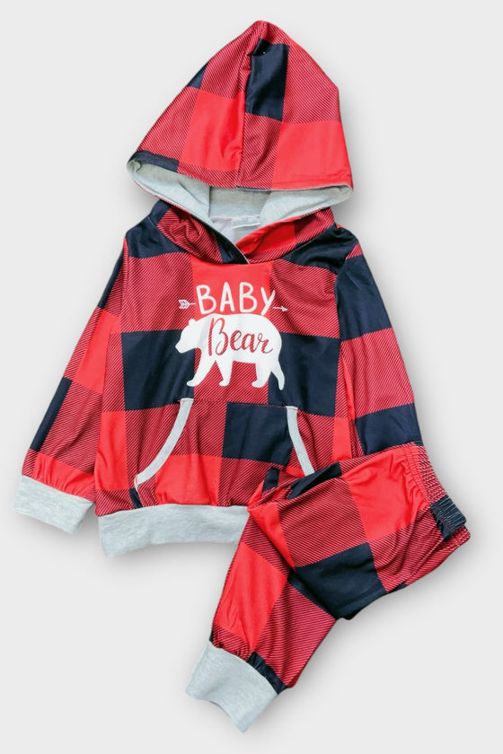 Baby bear plaid jogger set. PJG501322040-JEAN