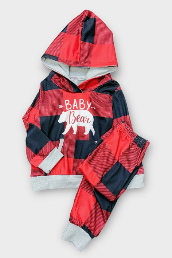 Baby bear plaid jogger set. PJG501322040-JEAN