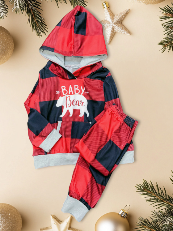 Baby bear plaid jogger set. PJG501322040-JEAN