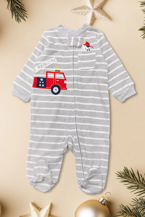 Fire fighter application baby onesie. Made of cozy fleece.  900656-sol