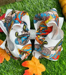  THANKFUL / MULTI-PRINTED 7.5" WIDE DOUBLE LAYER HAIR BOWS WITH RHINESTONES. 4PCS/$10.00 BW-DSG-725
