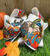THANKFUL / MULTI-PRINTED 7.5" WIDE DOUBLE LAYER HAIR BOWS WITH RHINESTONES. 4PCS/$10.00 BW-DSG-725