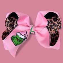  6.5" Christmas santa printed bow w/pink & cheetah printed ribbon. 4pcs/$10.00 BW-DSG-B289