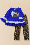 Football time" royal blue tunic & animal printed leggings. jean