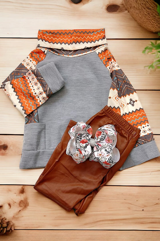 📣Turtle neck & aztec printed sleeve w/waffle thermal fabric. TPG651522073 -WENDY