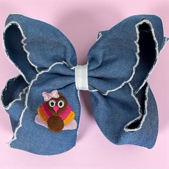 5.5" turkey embroidered bows with white moon stitch. 4PCS/$12 BW-DSG-B292