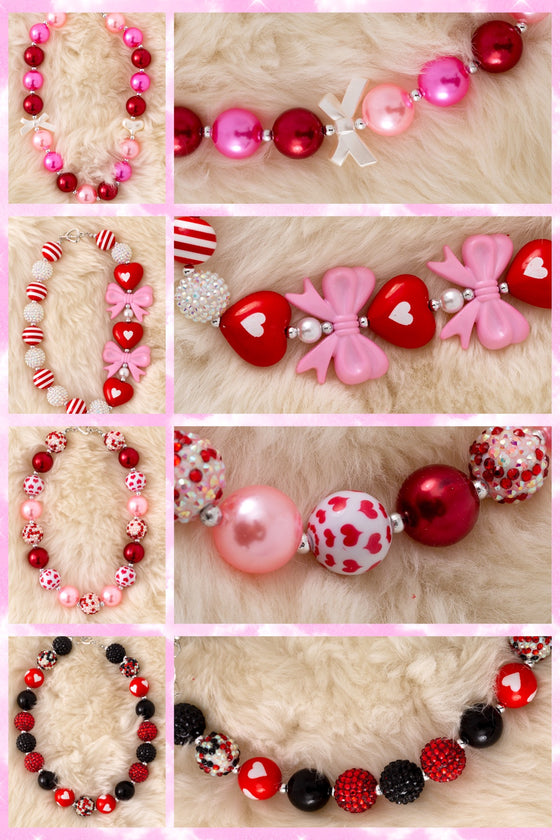 Valentines necklaces are now available in 4 styles.  3pcs/$12.00