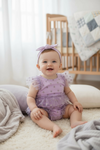 Purple Polka dot sheer material baby bodysuit. RPG25143007 AMY