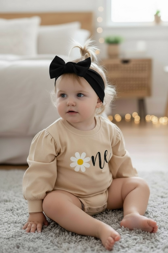 One daisy printed baby bodysuit with snaps. RPG65153022-sol