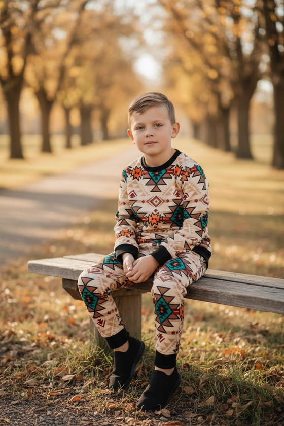 Black aztec printed boys pajamas.