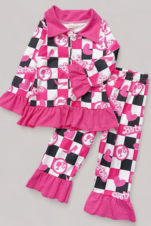  Checkered Barbie Character printed pajama set. GLP100902-Jeann