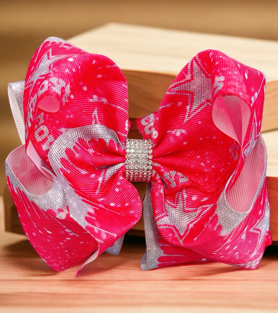Hot pink & silver printed character double layer hair bows w/ rhinestones. 4pcs/$10.00 bw-dsg-932