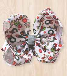  6.5" Grin** printed double layer hair bows w/rhinestones. 4PCS/$10.00 BW-DSG-10L