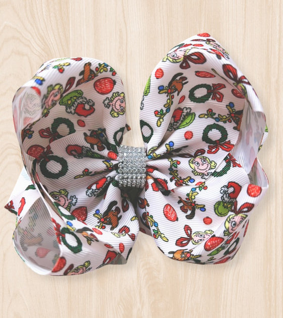 6.5" Grin** printed double layer hair bows w/rhinestones. 4PCS/$10.00 BW-DSG-10L