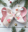 6" 2 Layer ribbon hair bow-Santa printed & glittery ribbon. 4pcs/$12.00