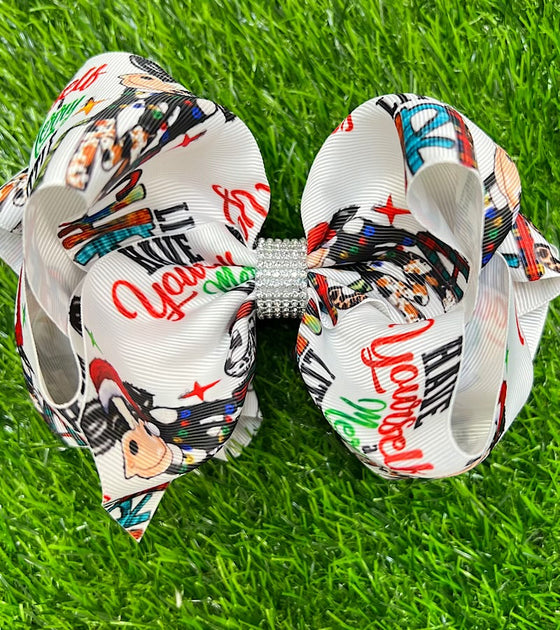 CUTE CHRISTMAS COW PRINTED HAIR BOWS. 7.5" WIDE 4PCS/$10.00 BW-DSG-733