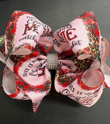  THIS IS MY CHRISTMAS MOVIE/ PRINTED HAIR BOWS. 7.5" WIDE 6PCS/$10.00 BW-DSG-735