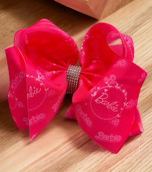 Hot pink Barbie printed character double layer hair bows w/ rhinestones. 4pcs/$10.00 bw-dsg-934