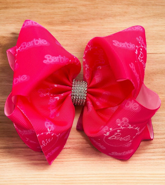 Hot pink Barbie printed character double layer hair bows w/ rhinestones. 4pcs/$10.00 bw-dsg-934