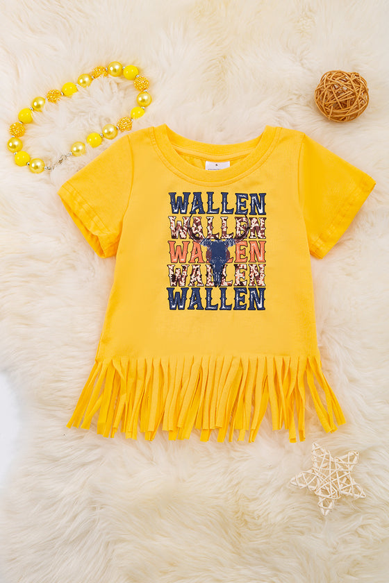 Wallen" Yellow graphic tee with fringe. TPG25154009 wendy