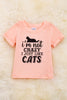 I'm not crazy I just like cats" Pink tee shirt with folded sleeves. TPG25154002 wendy