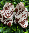 BROWN SPOTTED PRINTED HAIR BOWS. 7.5" WIDE 4PCS/$10.00 BW-DSG-738