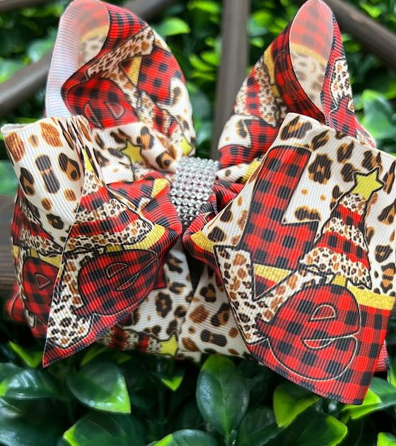 LOVE CHRISTMAS/ PLAID MULTI- PRINTED DOUBLE LAYER HAIR BOWS. 7.5" WIDE 4PCS/$10.00 BW-DSG-759