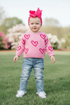 Pink Heart printed knit sweater. TPG60030 Jean