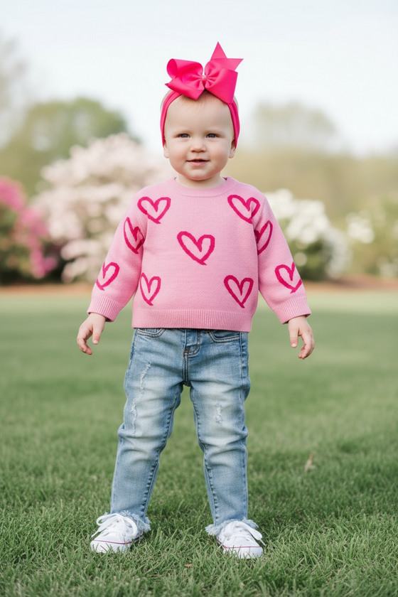 Pink Heart printed knit sweater. TPG60030 Jean