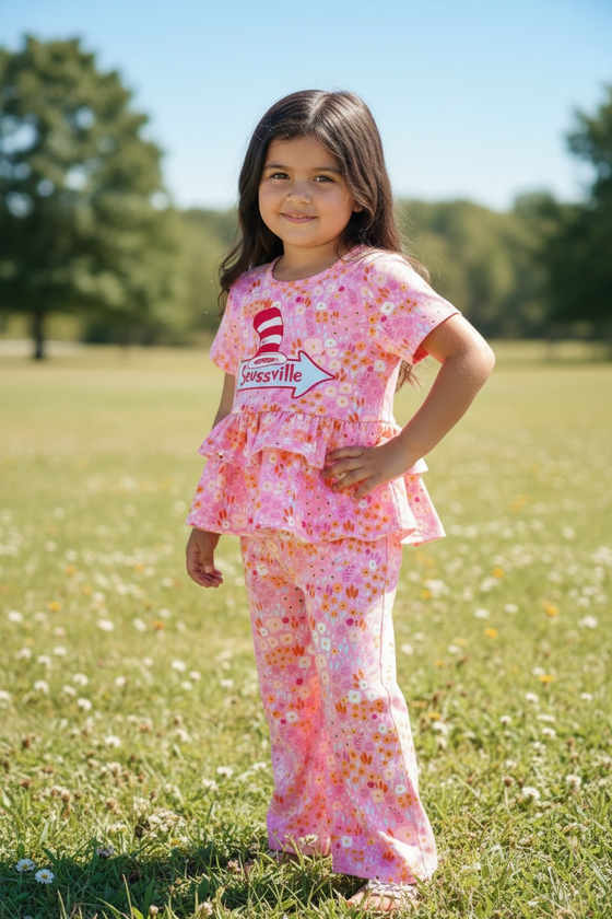 Seussville ruffle tunic and straight pants. OFG60188 SOL