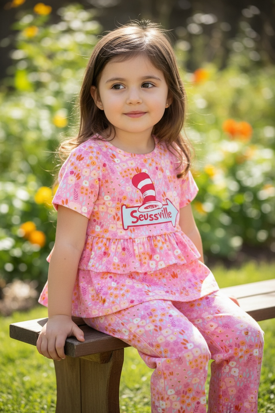 Seussville ruffle tunic and straight pants. OFG60188 SOL