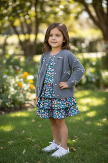  Gray button up cardigan with peal buttons. TPG52053 AMY