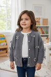 Gray button up cardigan with peal buttons. TPG52053 AMY