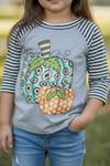 Gray pumpkin printed top with 3/4 sleeves. SY-DLH4046K