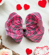 Hot pink plaid printed double layer hair bows w/ rhinestones. 4pcs/$10.00 bw-dsg-938