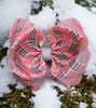 LT. pink plaid printed double layer hair bows w/ rhinestones. 4pcs/$10.00 bw-dsg-939