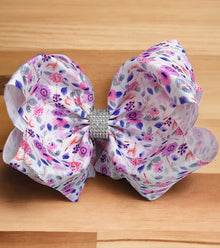  Lavender /floral printed double layer hair bows w/ rhinestones. 4pcs/$10.00 bw-dsg-944