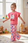 Pink ruffle sleeve Dr. S multi printed 2 piece set. OFG60222 SOL