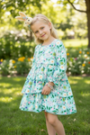Easter bunny floral printed tiered dress. DRG60371 SOL