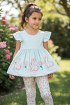 Easter bunny applique stripe tunic & floral leggings. OFG60106 JEAN