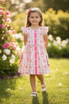Coquette Easter bunny printed dress with angel sleeve and side pockets. DRG60190 SOL